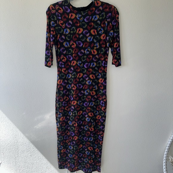 FARM Rio‎ Leopard Print Jersey Sheath Dress in Black Ikat-Dyed Size S - Picture 2 of 12